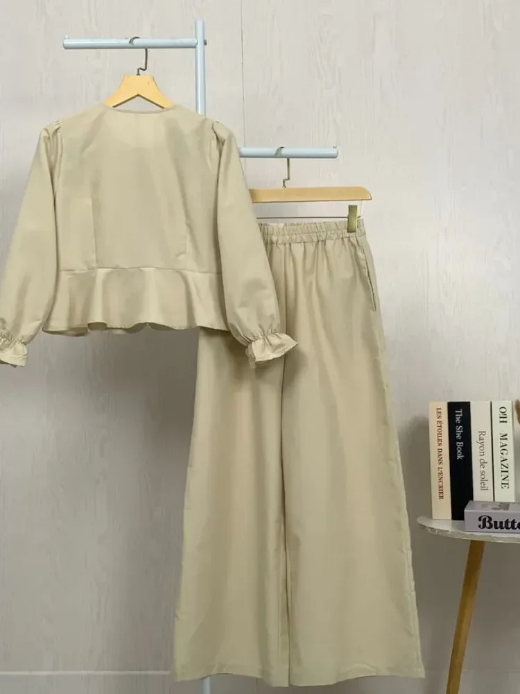 [NEW]ASAYA Setelan dua potong atasan lengan pendek dan celana panjang warna polos yang stylish dan terbaru.