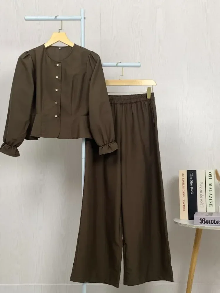 [NEW]ASAYA Setelan dua potong atasan lengan pendek dan celana panjang warna polos yang stylish dan terbaru.