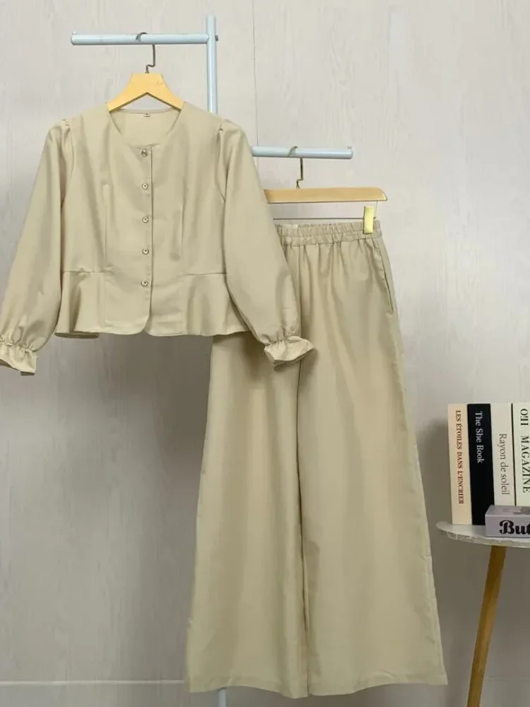 [NEW]ASAYA Setelan dua potong atasan lengan pendek dan celana panjang warna polos yang stylish dan terbaru.