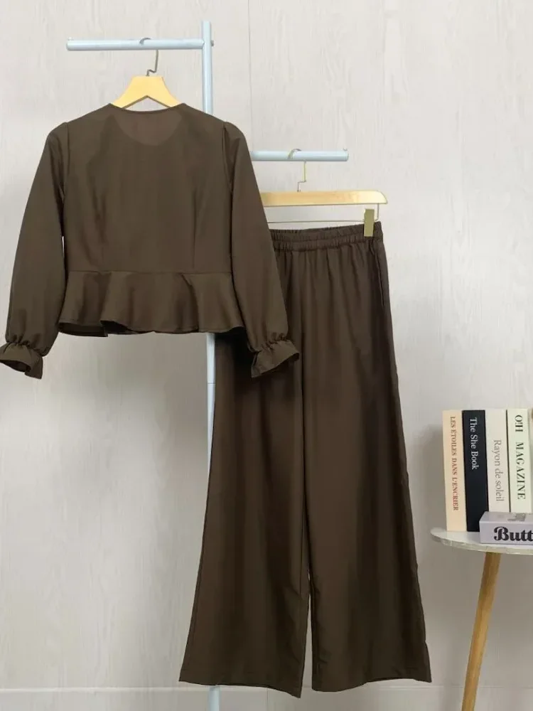 [NEW]ASAYA Setelan dua potong atasan lengan pendek dan celana panjang warna polos yang stylish dan terbaru.