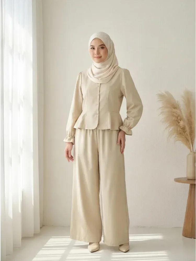 [NEW]ASAYA Setelan dua potong atasan lengan pendek dan celana panjang warna polos yang stylish dan terbaru.