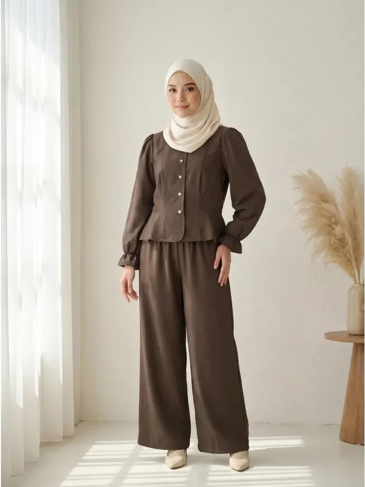 [NEW]ASAYA Setelan dua potong atasan lengan pendek dan celana panjang warna polos yang stylish dan terbaru.