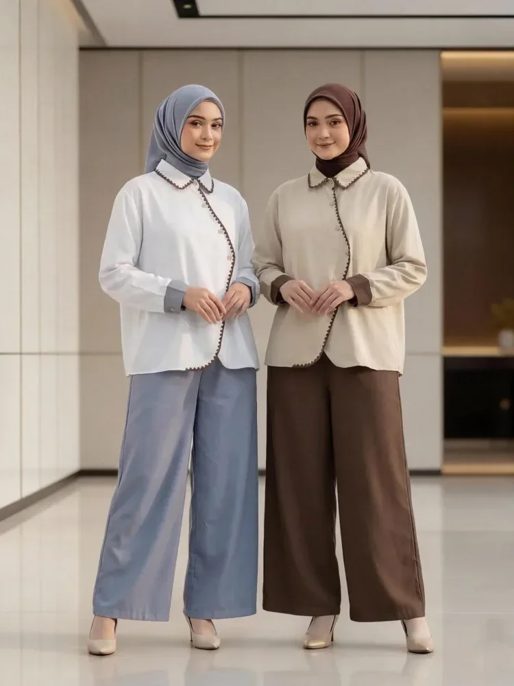 ASAYA Set dua potong atasan + celana longgar warna-warni yang modis dan sederhana