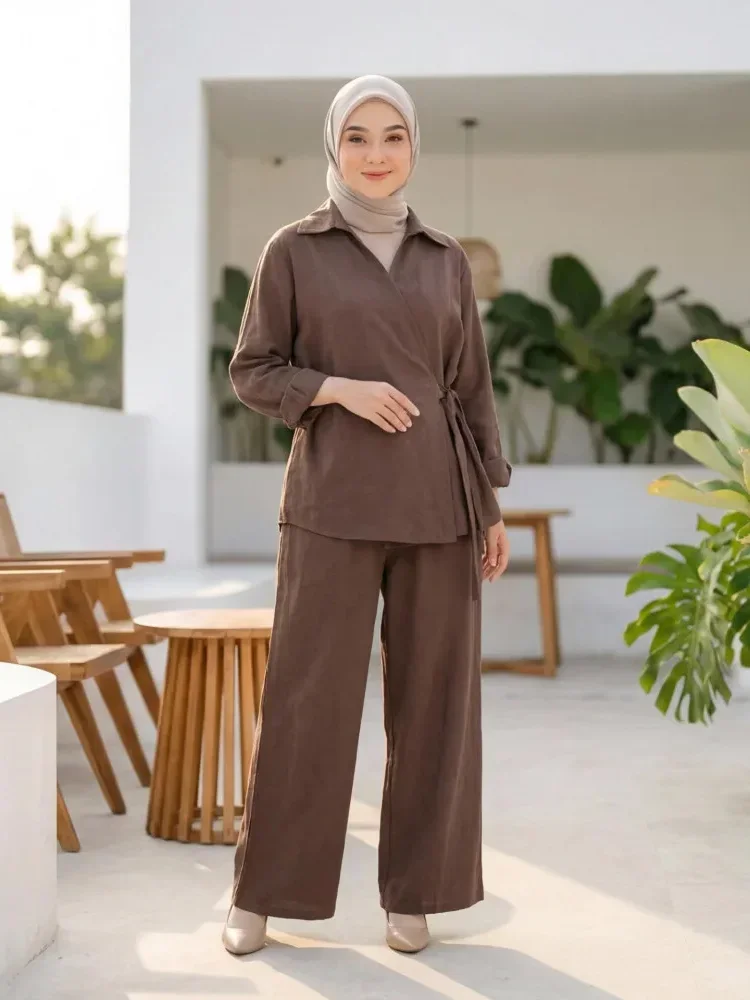 [READY STOCK]ASAYA Setelan dua potong pakian wanita kerah polo warna solid gaya kekinian