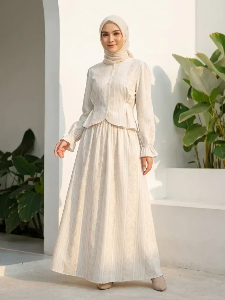 [DISKON KILAT]ASAYA Set atasan dan rok ikat pinggang motif retro elegan terbaru untuk wanita
