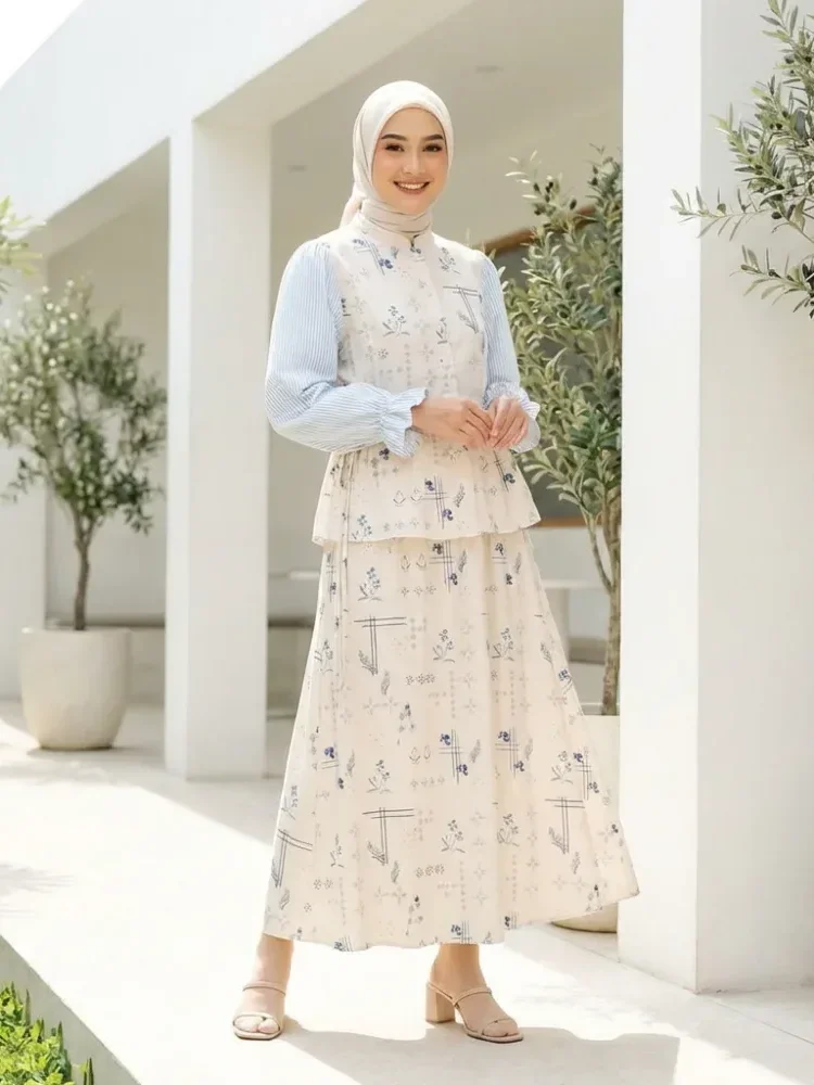 [DISKON KILAT]ASAYA Setelan kemeja manis lengan panjang dan rok dengan desain tali di pinggang