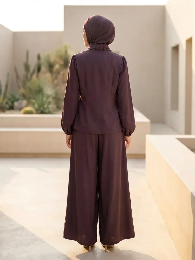 ASAYA Setelan wanita dengan lengan bell dan resleting buatan tangan bergaya minimalis warna solid