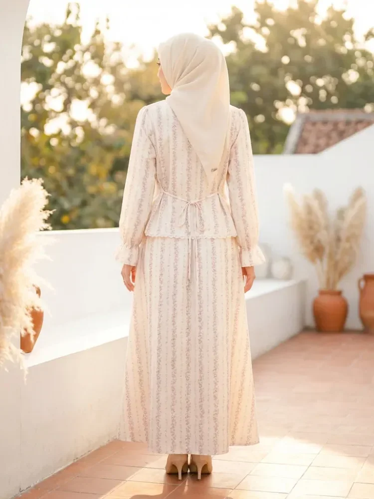 ASAYA Set atasan dan rok ikat pinggang motif retro elegan terbaru untuk wanita