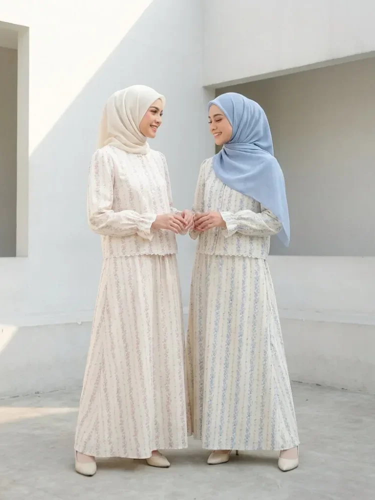 ASAYA Set atasan dan rok ikat pinggang motif retro elegan terbaru untuk wanita