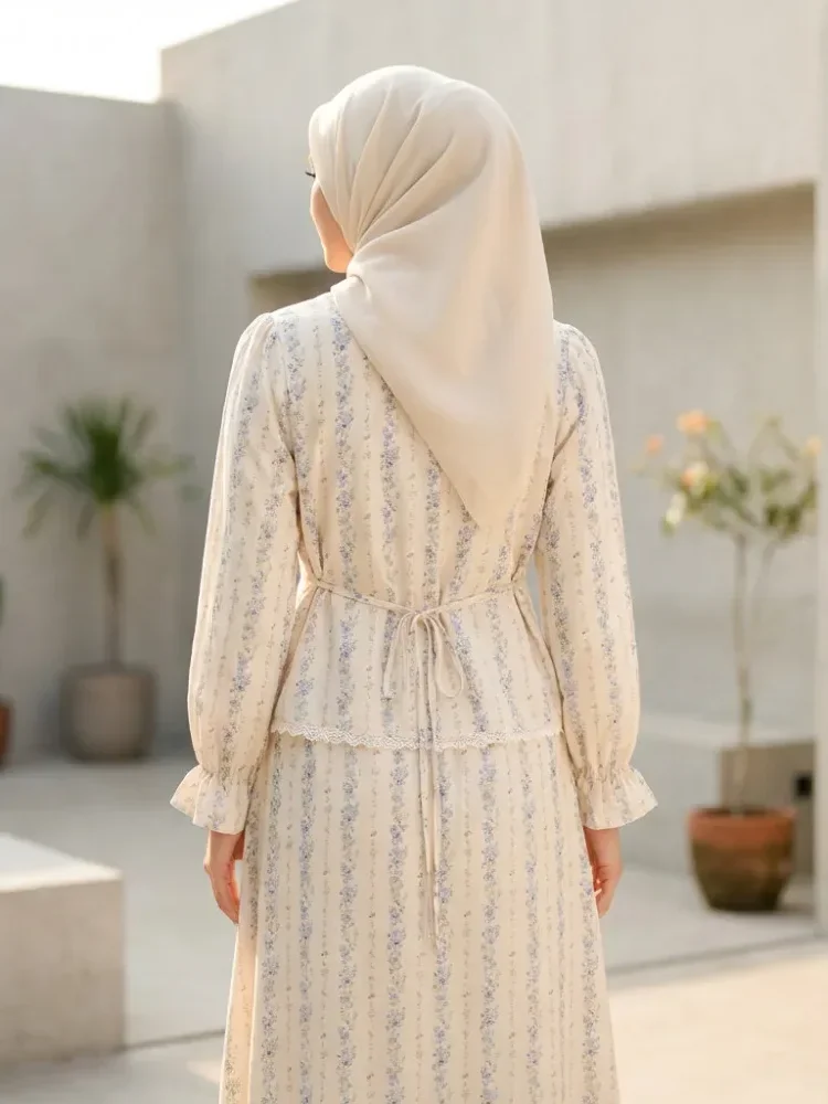 ASAYA Set atasan dan rok ikat pinggang motif retro elegan terbaru untuk wanita