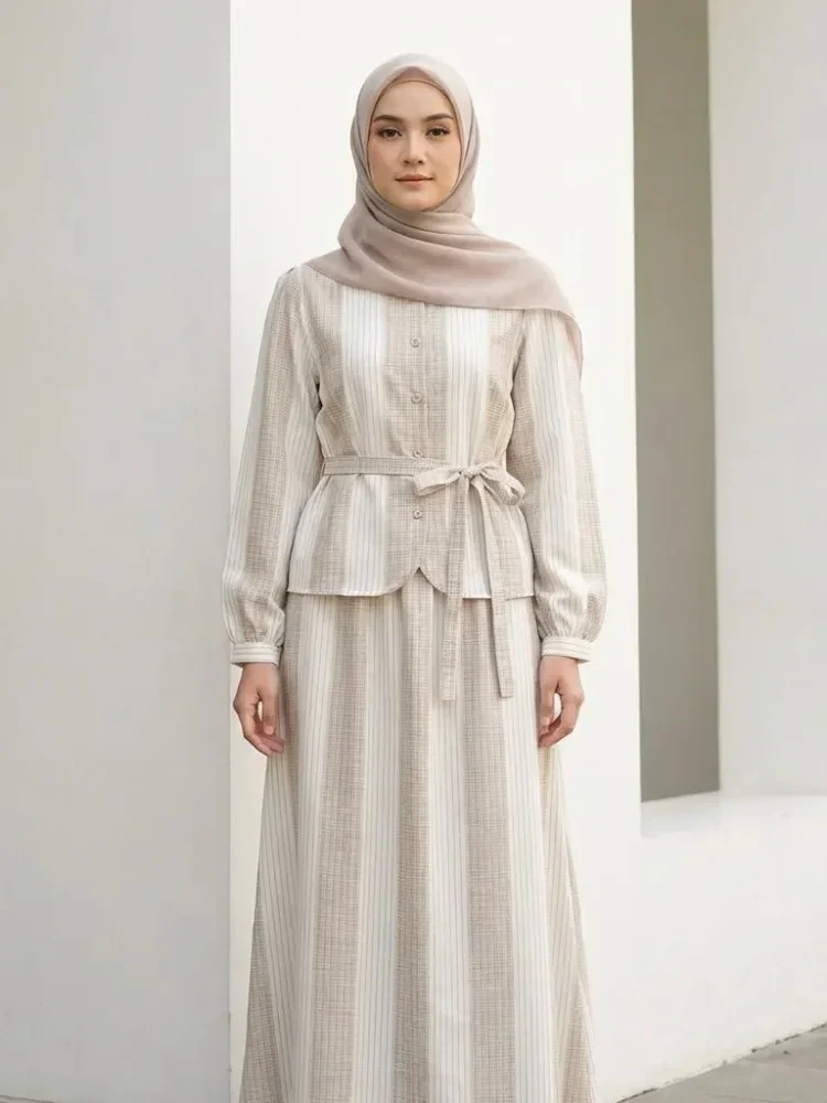 [NEW]ASAYA Setelan atasan lengan panjang cantik dan rok panjang bermotif untuk wanita