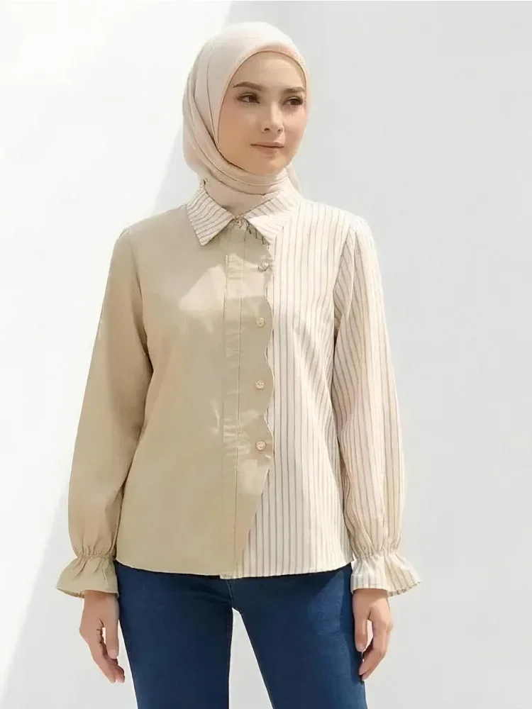 [NEW]ASAYA Kemeja polkadot warna-warni yang stylish dengan pinggiran renda