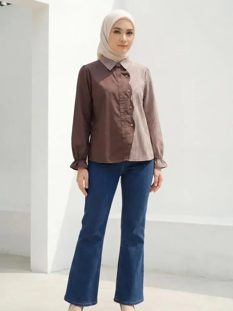 [NEW]ASAYA Kemeja polkadot warna-warni yang stylish dengan pinggiran renda