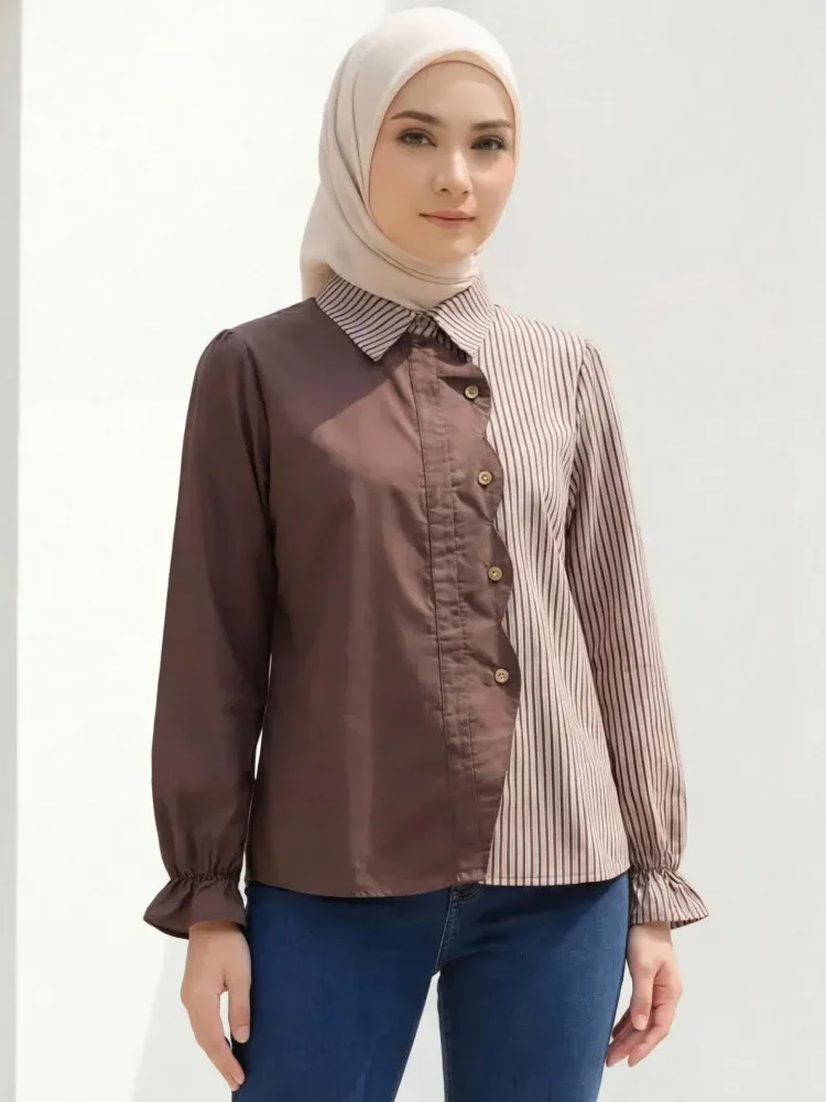 [NEW]ASAYA Kemeja polkadot warna-warni yang stylish dengan pinggiran renda