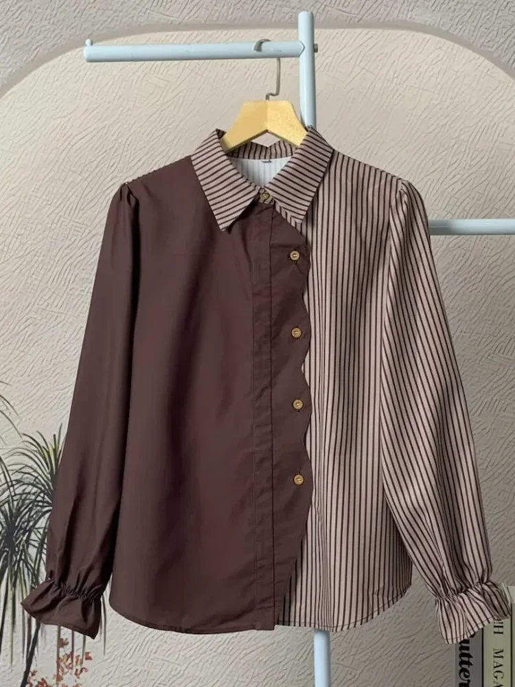 [NEW]ASAYA Kemeja polkadot warna-warni yang stylish dengan pinggiran renda