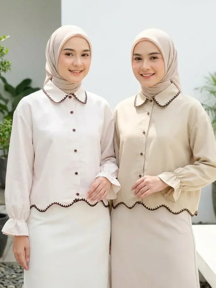 ASAYA Kemeja lengan panjang model korea baru, bagian bawah atasan tidak beraturan