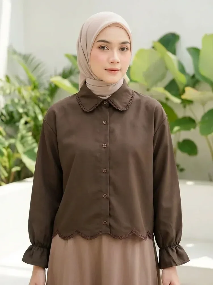ASAYA Kemeja lengan panjang model korea baru, bagian bawah atasan tidak beraturan