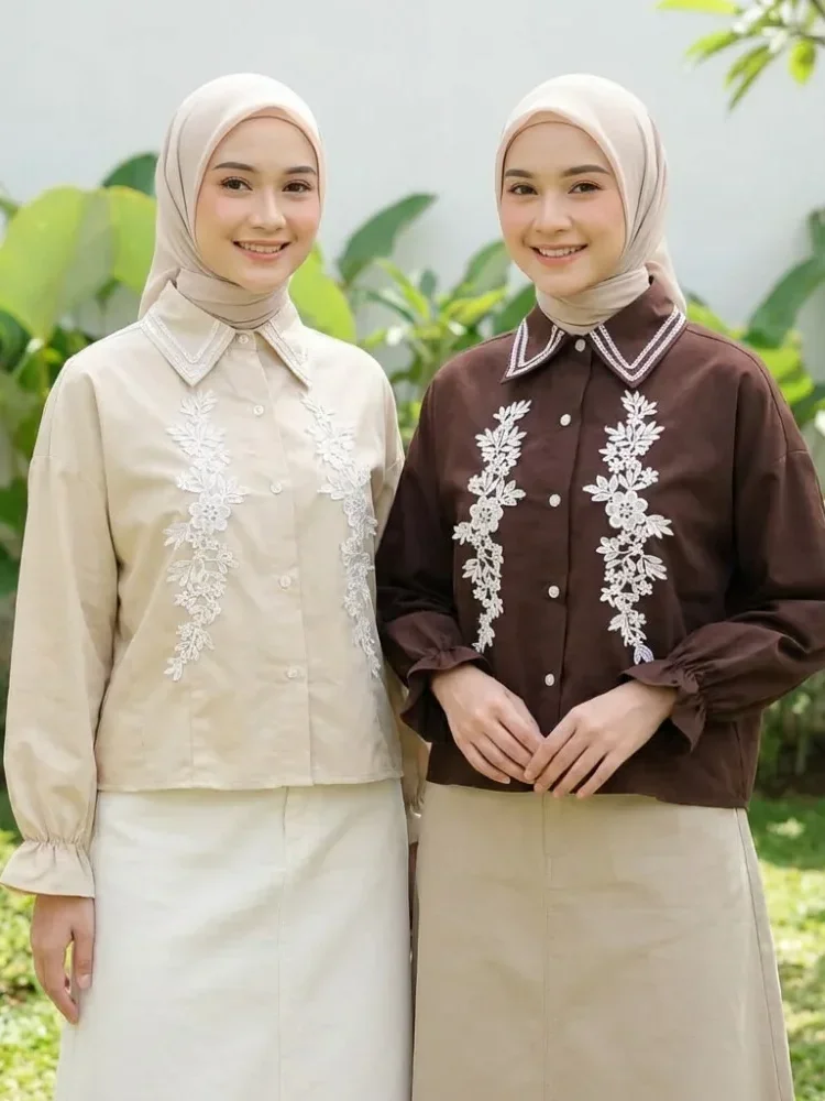 [DISKON KILAT]ASAYA Blouse wanita korea style desain bunga daun elegan nyaman banyak pilihan