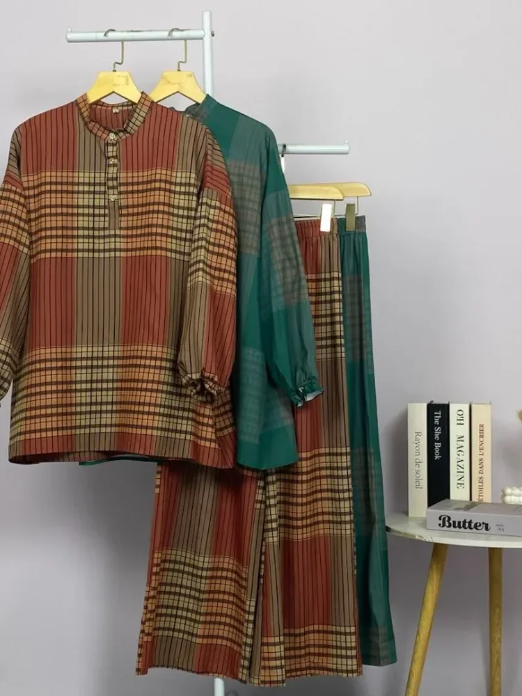 ASAYA Setelan wanita motif kotak-kotak elegan nyaman kekinian banyak pilihan