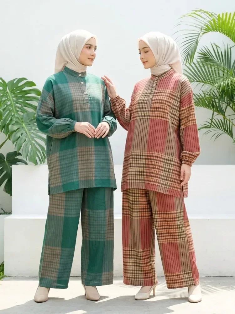 ASAYA Setelan wanita motif kotak-kotak elegan nyaman kekinian banyak pilihan