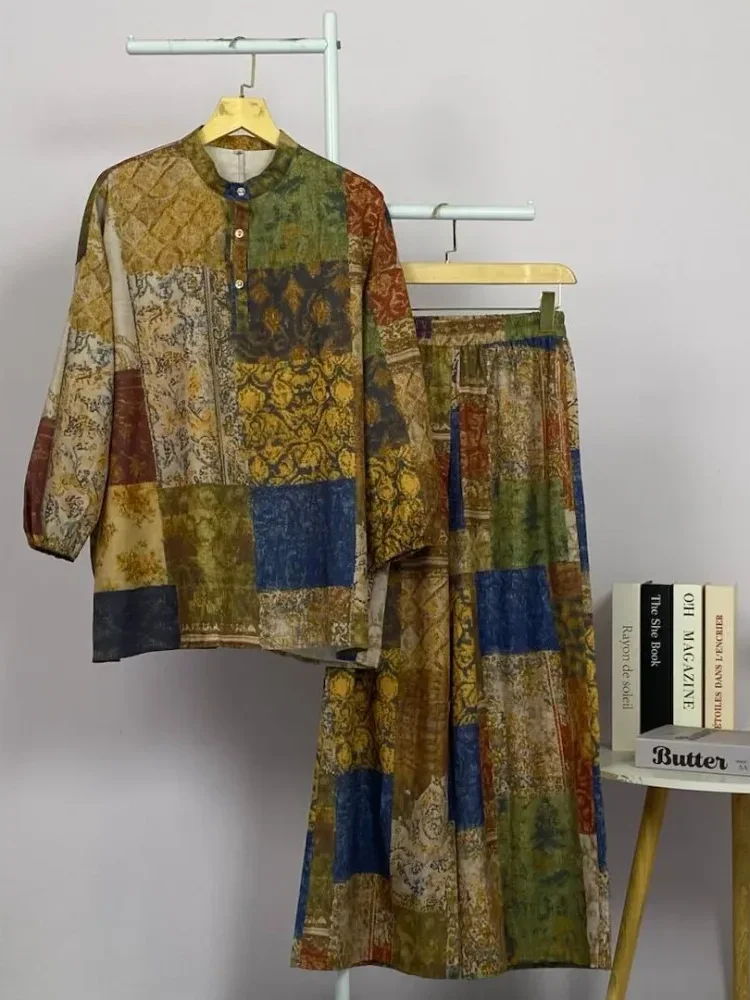 ASAYA Setelan wanita motif klasik elegan nyaman kekinian