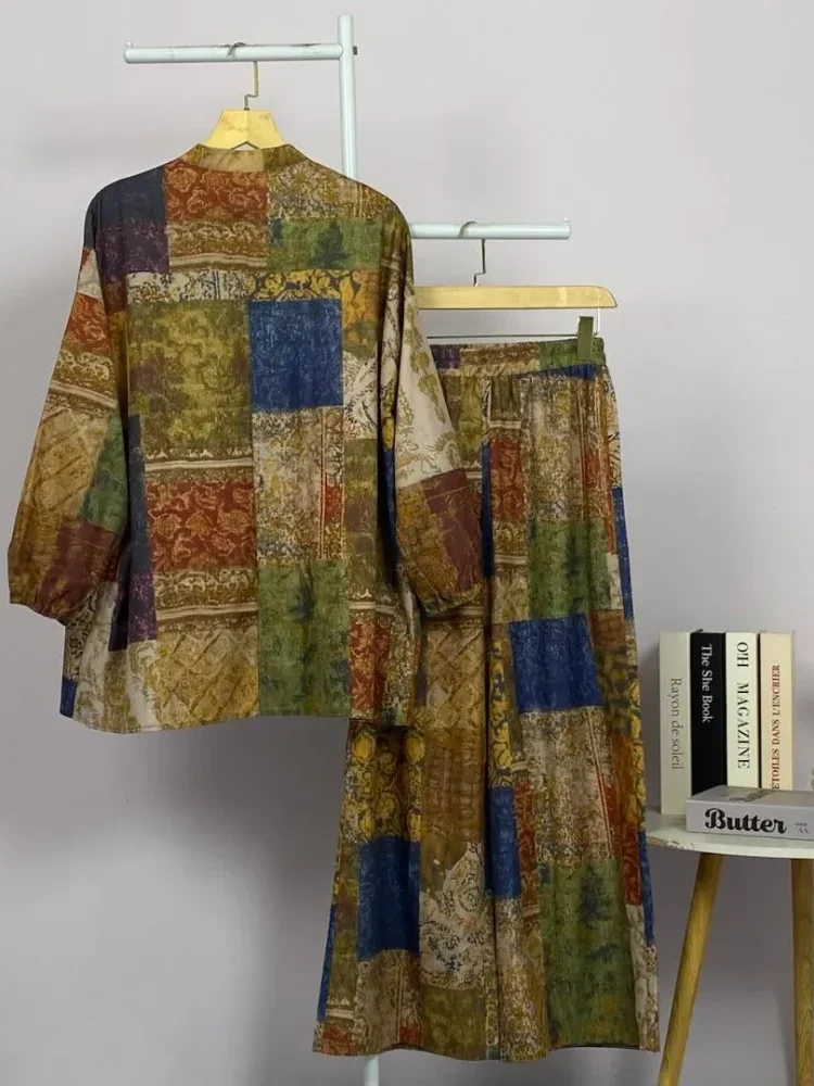 ASAYA Setelan wanita motif klasik elegan nyaman kekinian