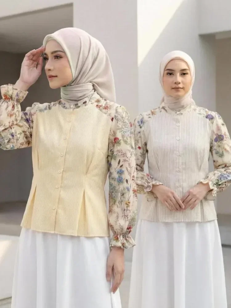 ASAYA Kemeja cetak temperamen gaya baru wanita atasan elegan