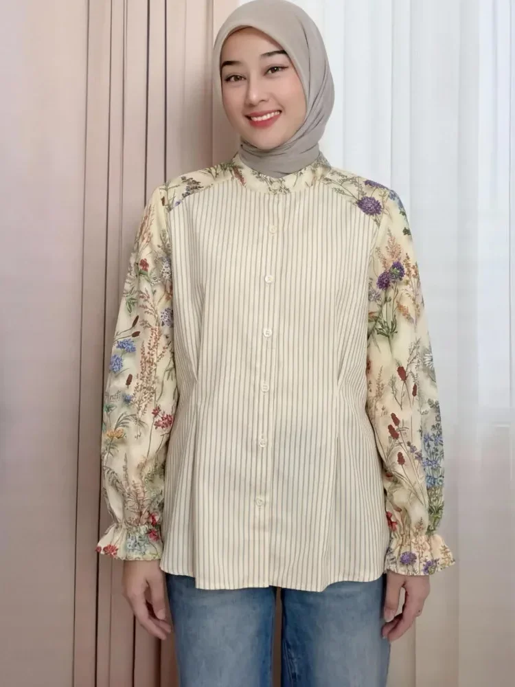 ASAYA Kemeja cetak temperamen gaya baru wanita atasan elegan