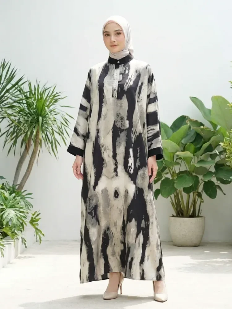 [DISKON KILAT]ASAYA Gamis wanita kekinian motif abstrak elegan trendi