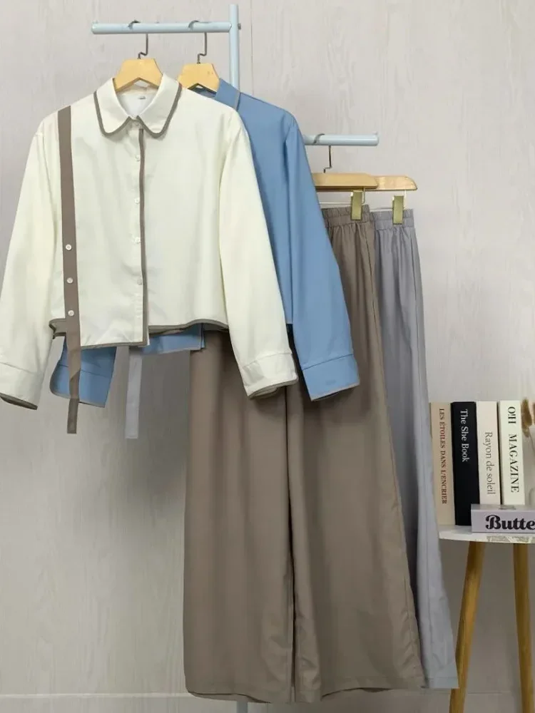 [NEW]ASAYA Setelan dua potong wanita dengan desain tidak beraturan dan kombinasi warna kontras, dipadukan dengan celana longgar dua potong