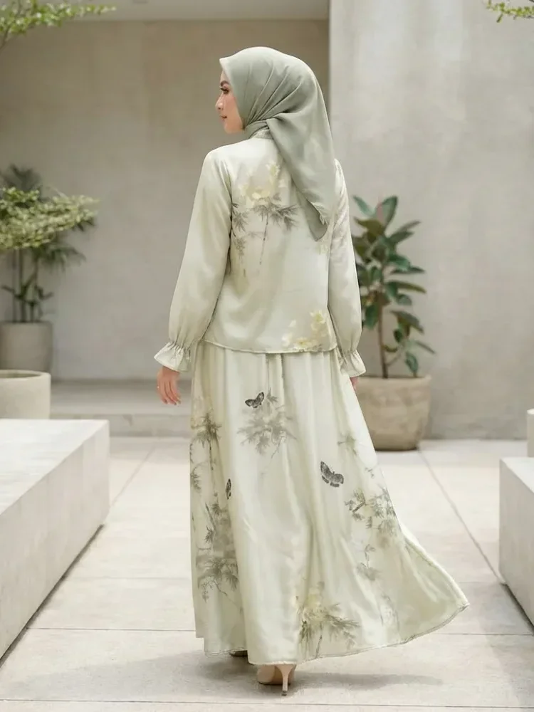 [DISKON KILAT]ASAYA Atasan lengan panjang cantik dengan dua kancing buatan tangan dan motif batik gaya tiongkok baru, dipadukan dengan rok panjang satu bagian, setelan sederhana untuk sehari-hari