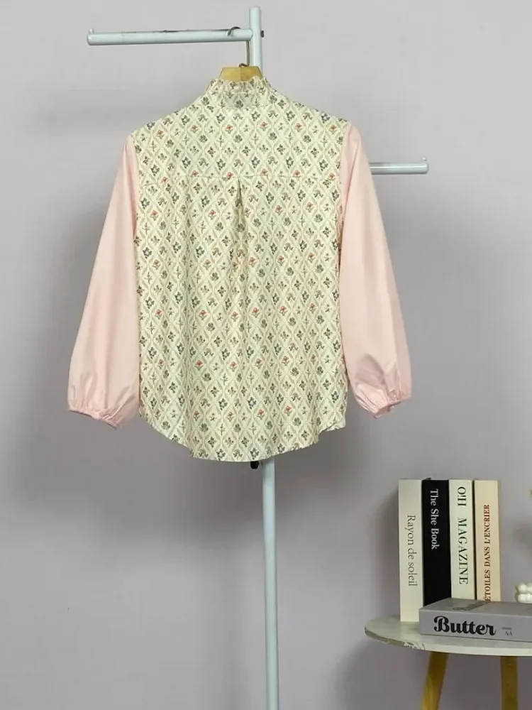 [READY STOCK]ASAYA Atasan wanita lengan panjang bergaya retro dengan kancing depan, motif tambal sulam yang modis.