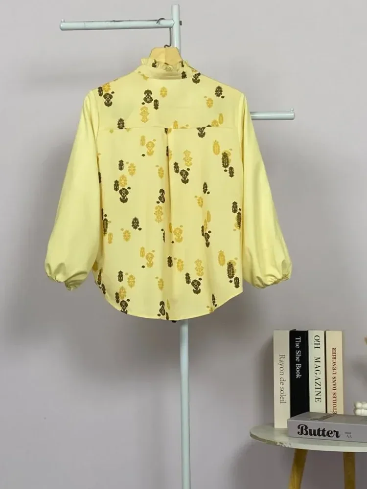 [READY STOCK]ASAYA Atasan wanita lengan panjang bergaya retro dengan kancing depan, motif tambal sulam yang modis.