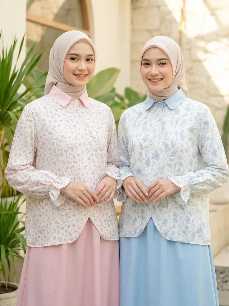 ASAYA Blouse korea style garis lengan panjang - atasan wanita casual