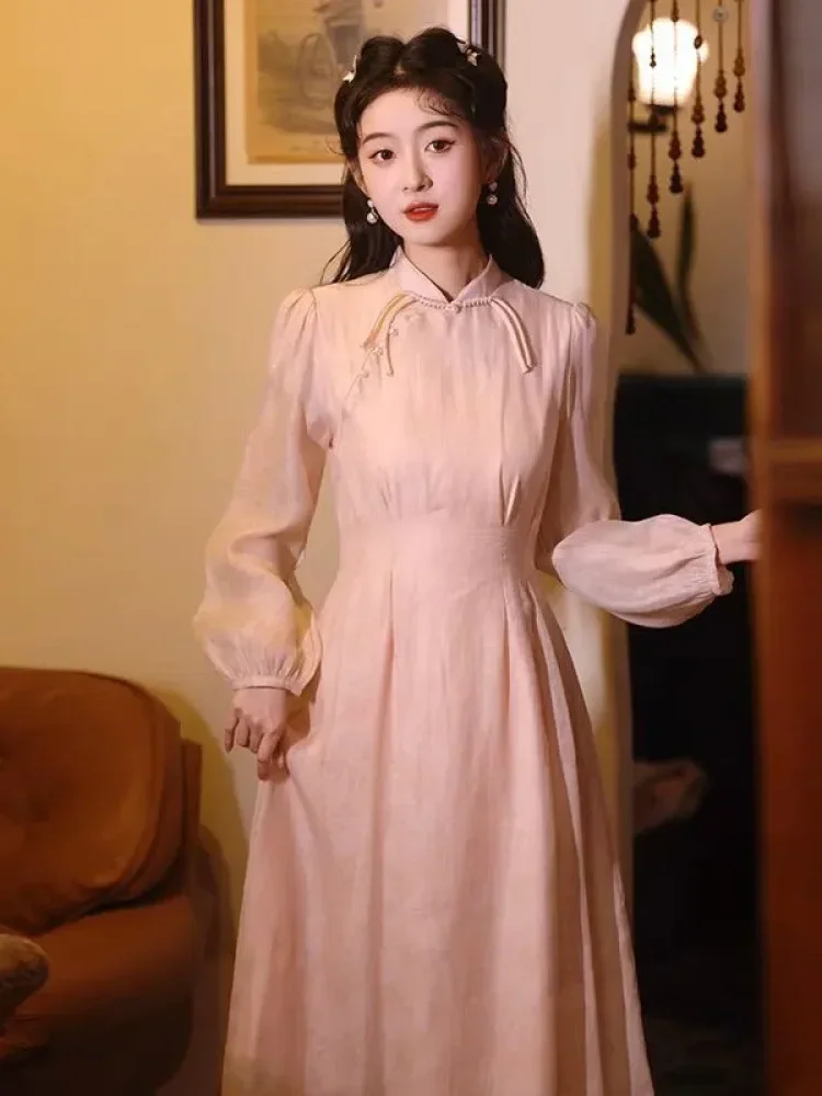 [NEW]CHICMORE Gaun cheongsam retro lengan panjang gaya nasional untuk wanita