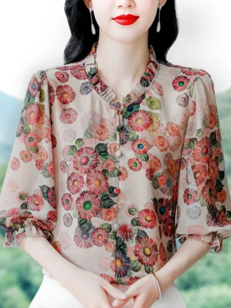 [NEW]FADFAD Kemeja cetak temperamen gaya baru wanita atasan elegan