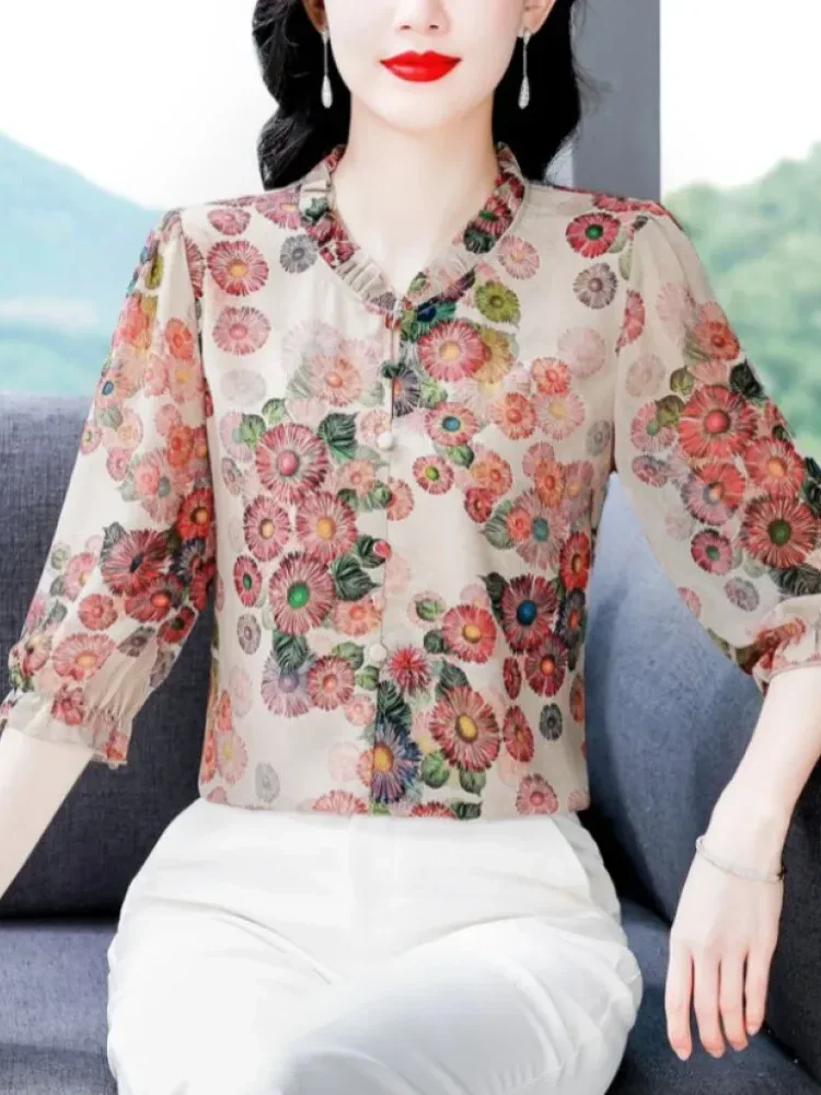 [NEW]FADFAD Kemeja cetak temperamen gaya baru wanita atasan elegan