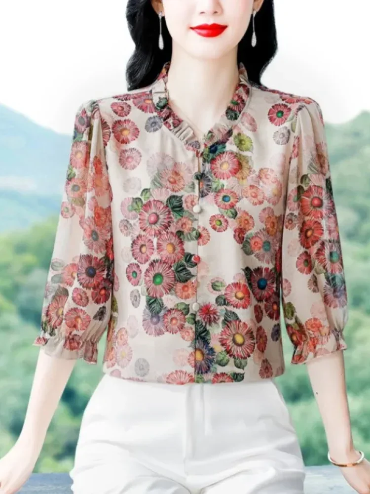 [NEW]FADFAD Kemeja cetak temperamen gaya baru wanita atasan elegan