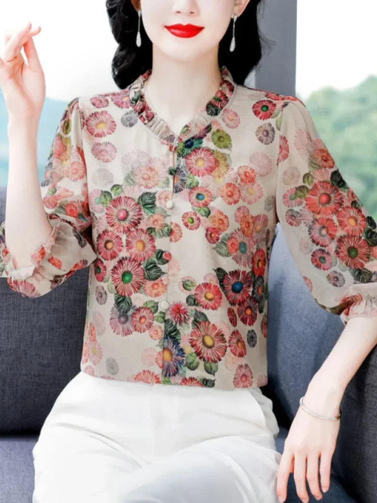 [NEW]FADFAD Kemeja cetak temperamen gaya baru wanita atasan elegan