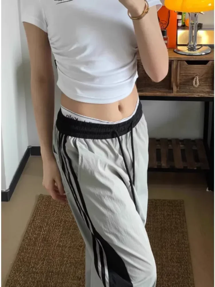 [DISKON KILAT]CHICMORE Celana panjang sporty casual tinggi stripe model kargo longgar dan gaya modis elegant untuk wanita