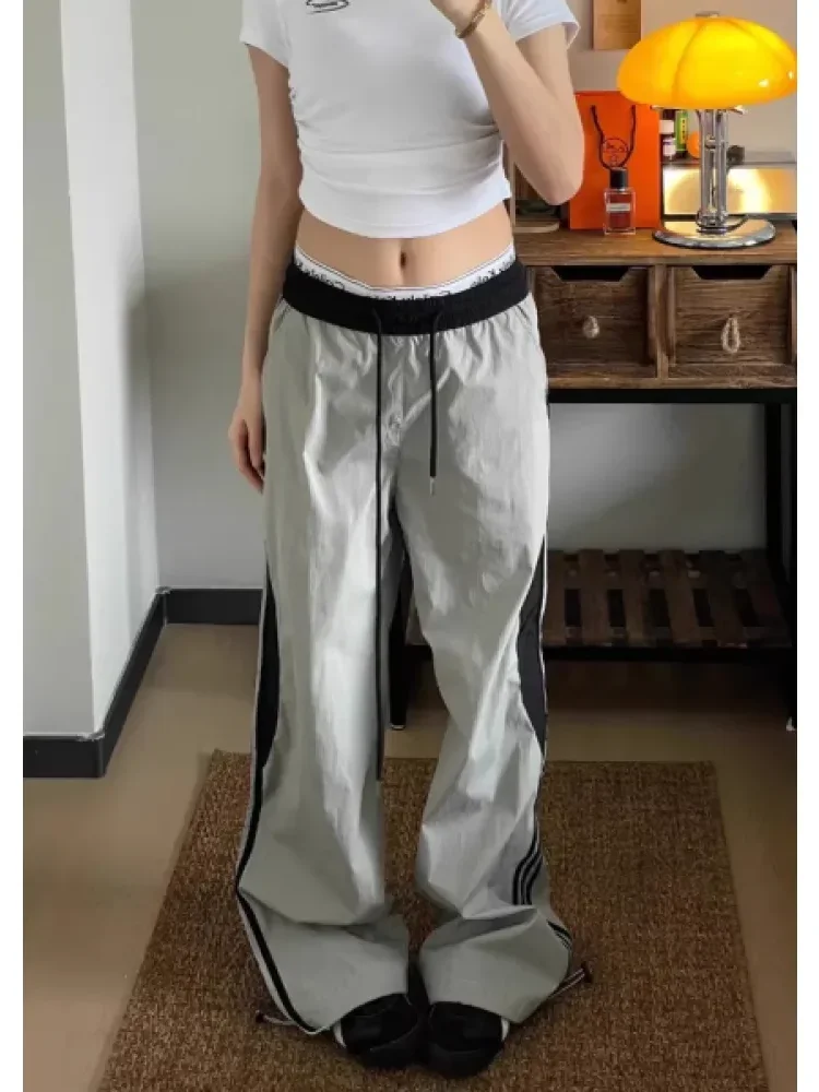 [DISKON KILAT]CHICMORE Celana panjang sporty casual tinggi stripe model kargo longgar dan gaya modis elegant untuk wanita