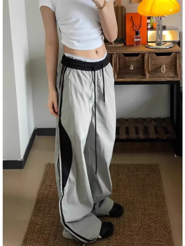 [DISKON KILAT]CHICMORE Celana panjang sporty casual tinggi stripe model kargo longgar dan gaya modis elegant untuk wanita