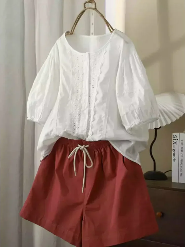 [NEW]CHICMORE Atasan kemeja lengan pendek dengan gaya kasual untuk wanita