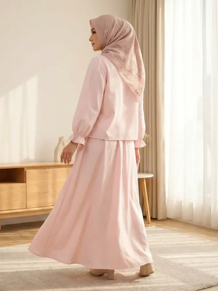 [DISKON KILAT]CHICMORE Set baju lengan panjang baru, kemeja dengan hiasan bunga renda warna solid, dipadukan dengan celana panjang longgar