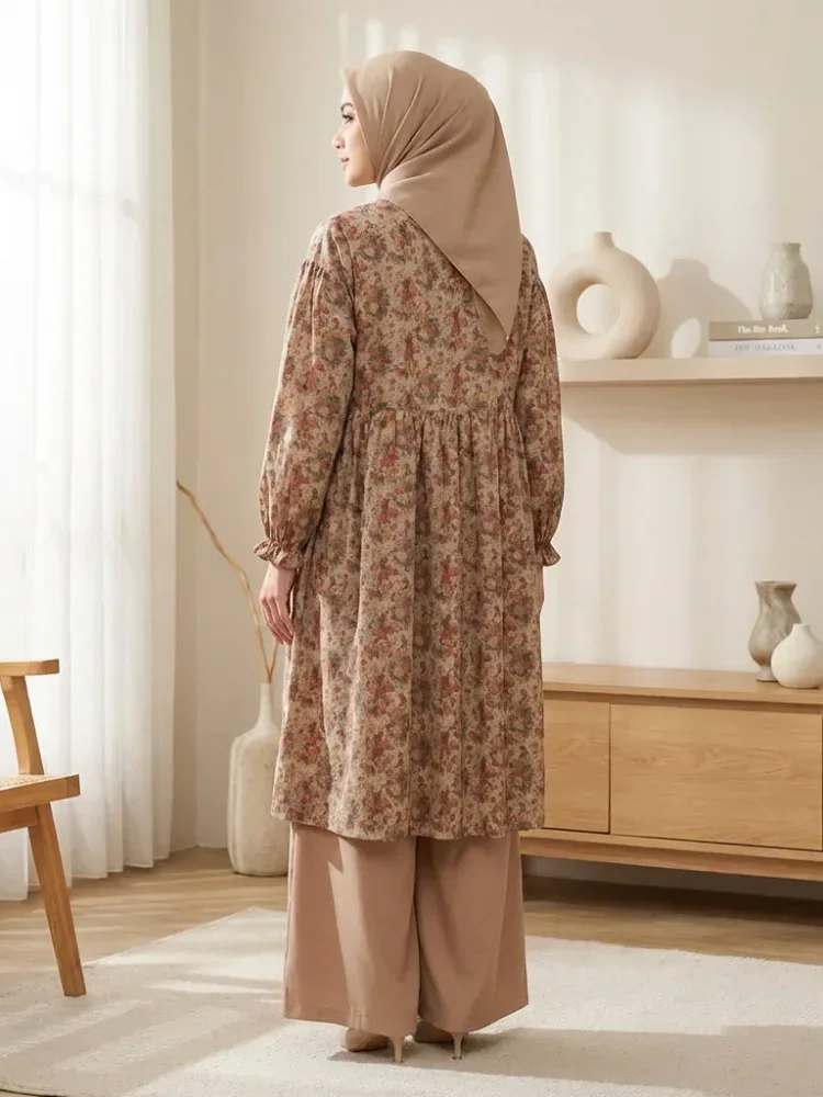 [DISKON KILAT]CHICMORE Set baju lengan panjang baru, dipadukan dengan kemeja motif bunga, dilengkapi dengan celana panjang, kemeja panjang memiliki hiasan renda