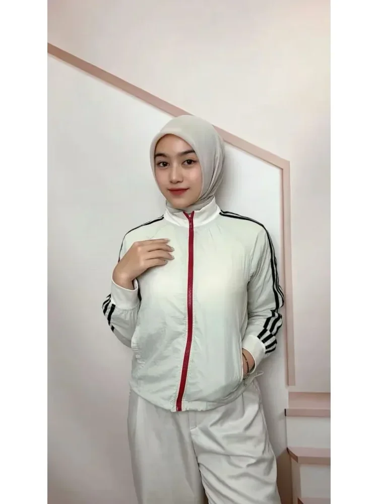 [NEW]CHICMORE Atasan jaket lengan panjang longgar model warna kontras dengan risleting depan