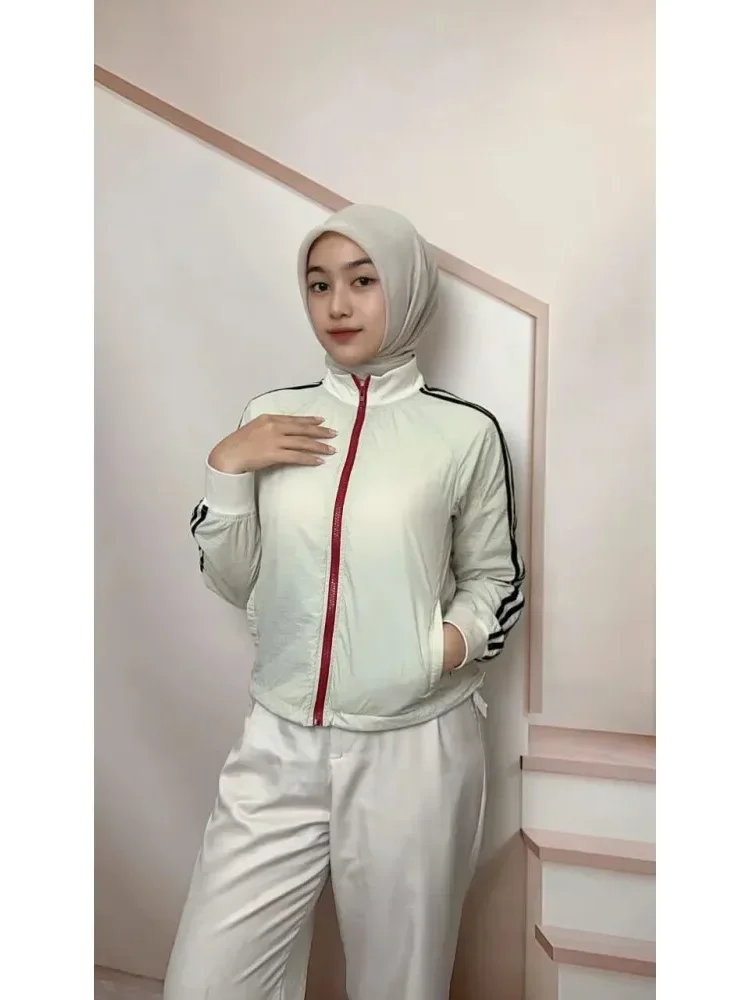 [NEW]CHICMORE Atasan jaket lengan panjang longgar model warna kontras dengan risleting depan