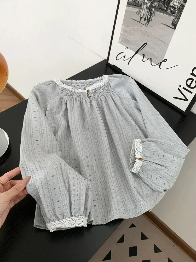 CHICMORE Atasan kemeja dengan lengan panjang motif garis garis untuk wanita