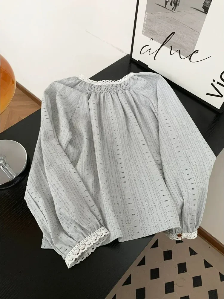 CHICMORE Atasan kemeja dengan lengan panjang motif garis garis untuk wanita