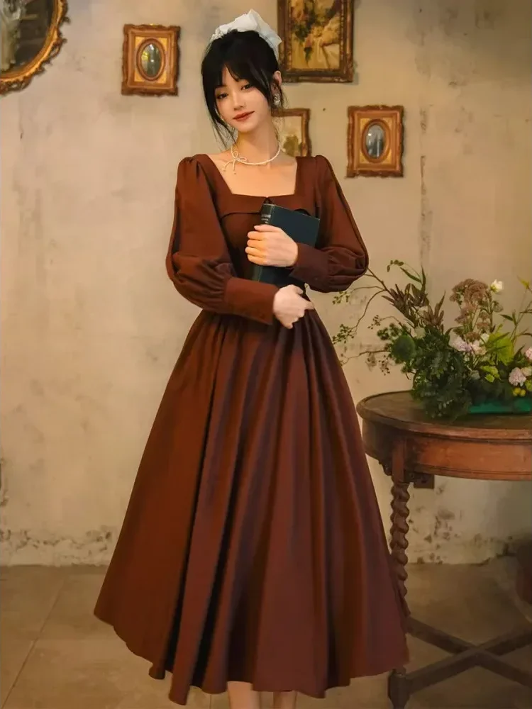 [DISKON KILAT]CHICMORE Gaun rok panjang retro vintage dengan lengan panjang untuk wanita